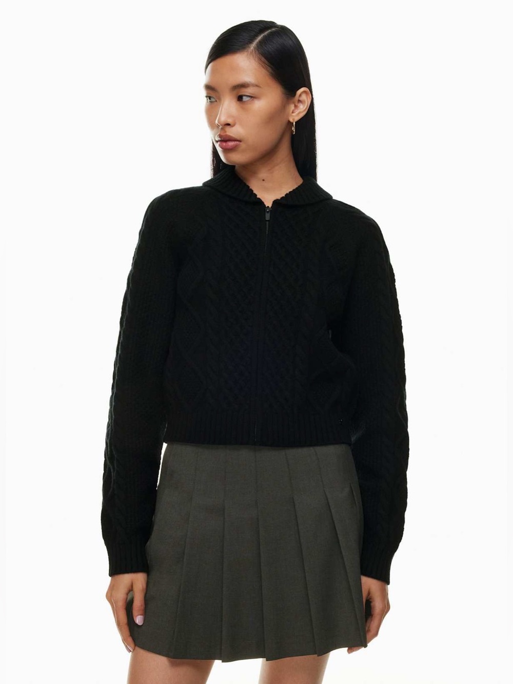 Aritzia Sunday Best Gigi Sweater Merino wool cable-knit zip-up sweater
#100934
